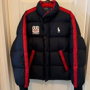 Polo by Ralph Lauren Black and Red Puffer Olympic Jacket Vancouver Team USA